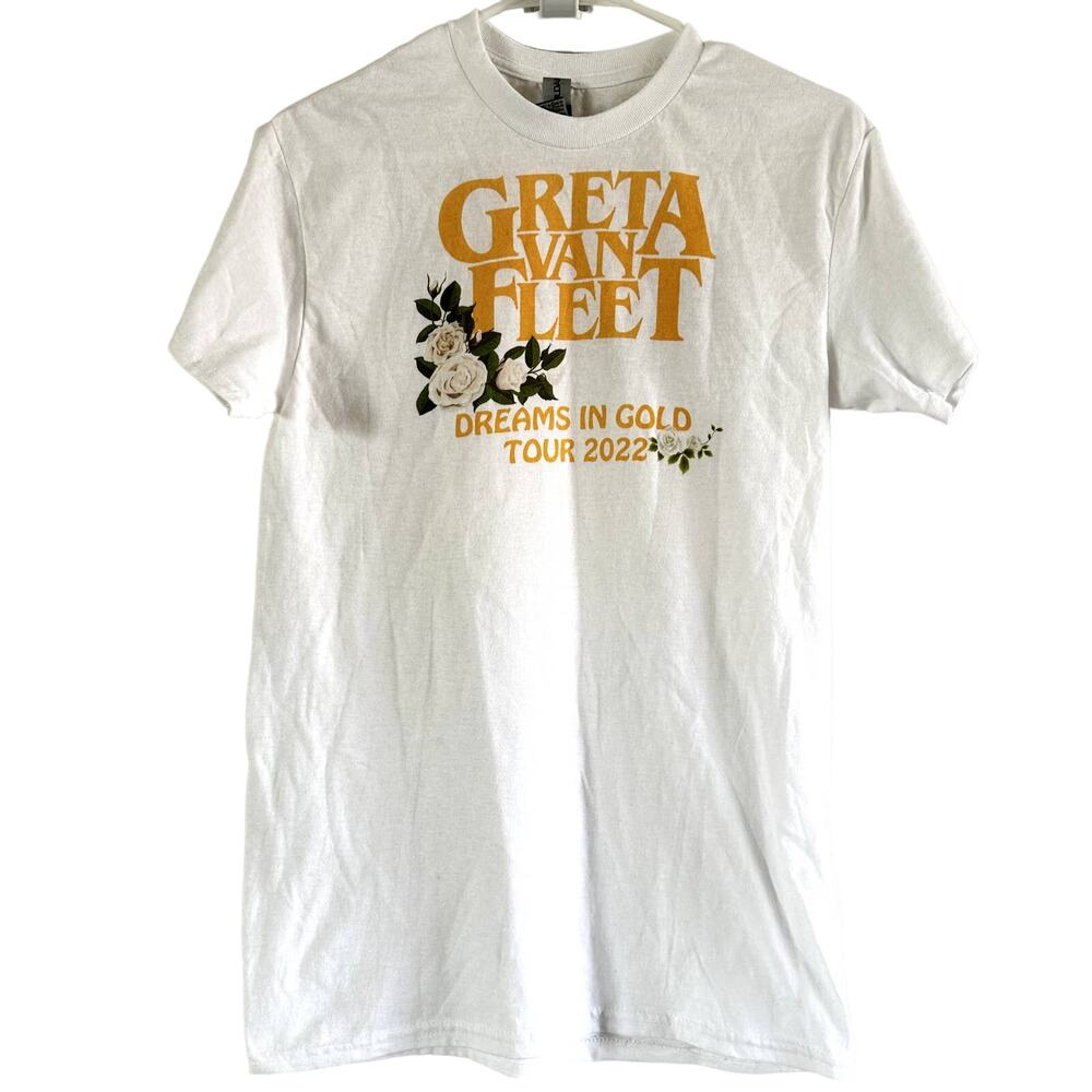Greta Van Fleet Concert Tour T Shirt Crew Neck Dreams in Gold 2022 White Small